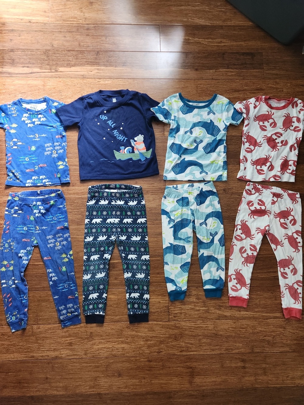Toddler Boy's Short Sleeve & Pants Pajamas Set Numbers, Bears, Whales, Crabs, 2T